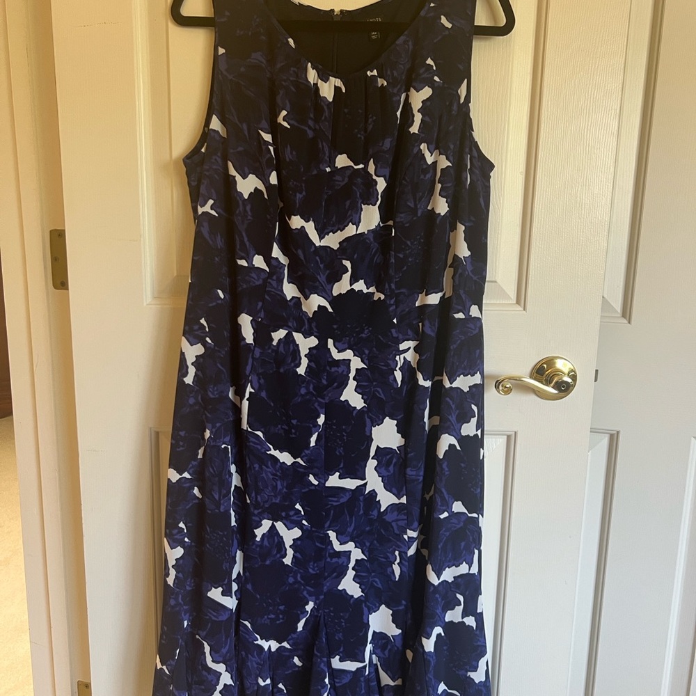 Talbots Blue and White A-Line Midi Dress